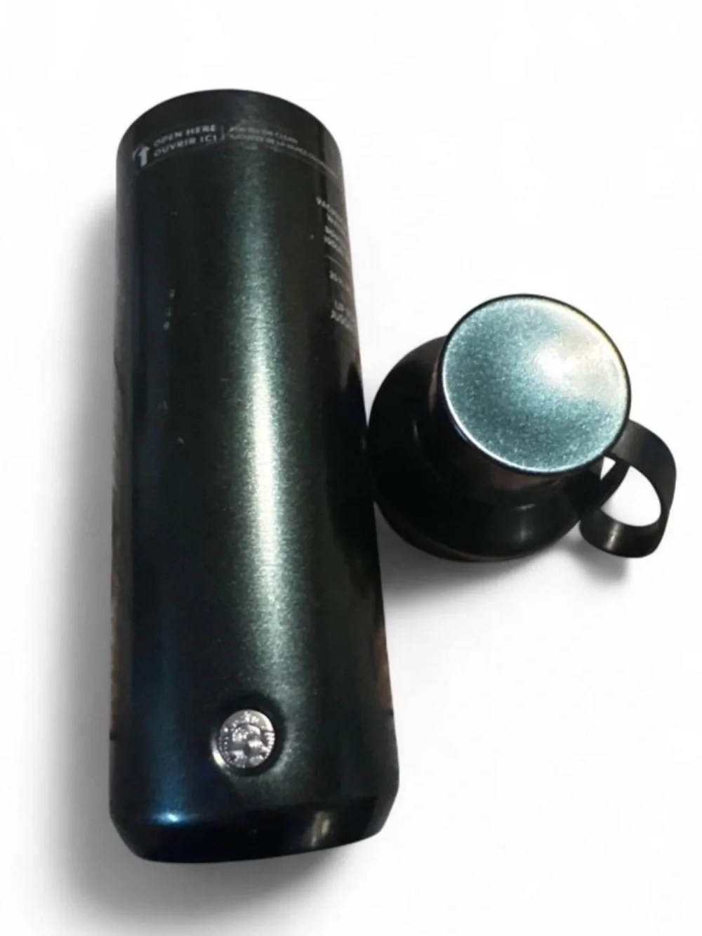Starbucks Metallic Black Insulated Water Bottle with Silver Starbucks Logo